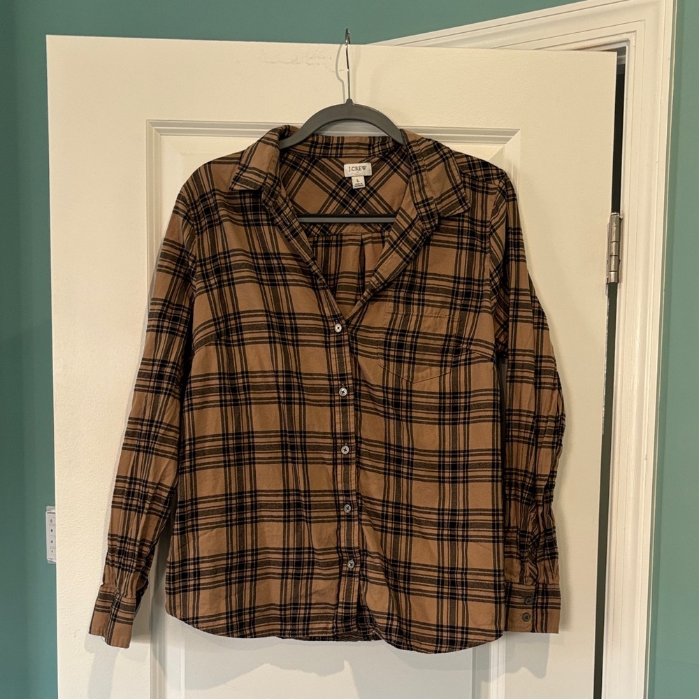 J. Crew Coffee Brown and Black Plaid Button-Up Shirt